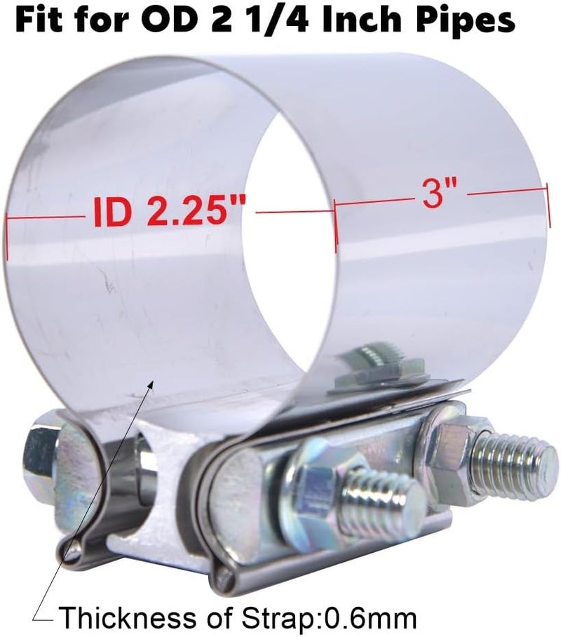 eLifecenter Universal 2 1/4 Inch Butt Joint Exhaust Clamp, 57mm/2.25" Stainless Steel Seal Clamp Sleeve Coupler - Image 2